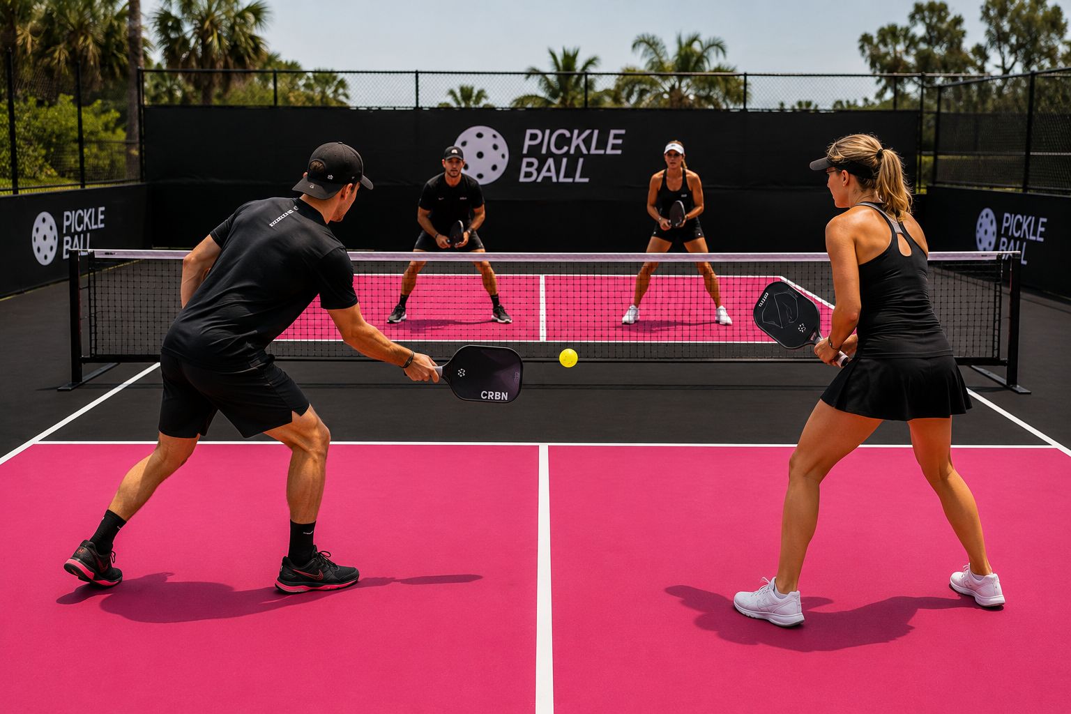 Pickleball Schläger und Ball auf dem Spielfeld